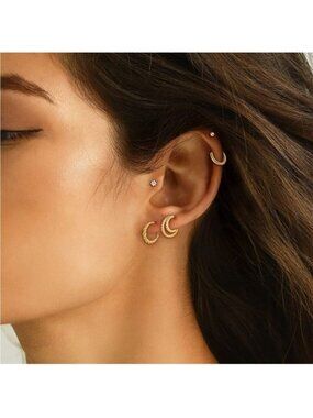 Gold 14k Gold Plated CZ Hoop Stud 5 pairs Earring Set